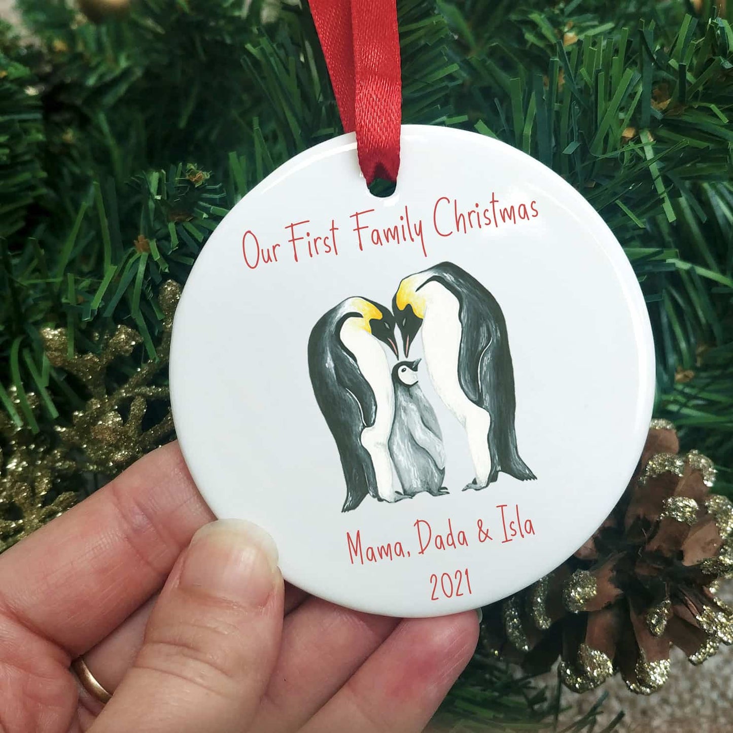 Personalised First Family Christmas Tree Decoration | Penguin Family of Three