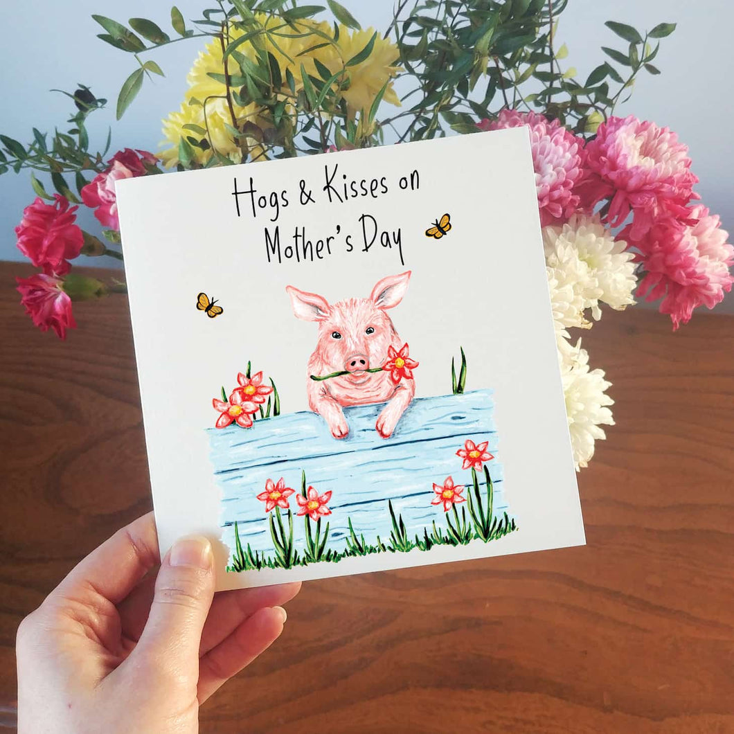 Illustrated Cute Pig Mother's Day Card | Hogs & Kisses