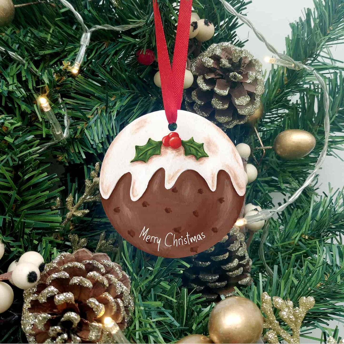 Christmas Pudding Ceramic Tree Decoration