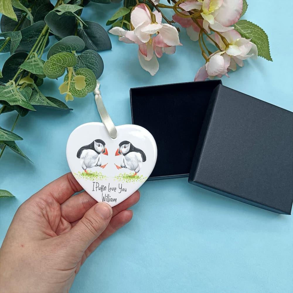 Puffin Ceramic Heart Decoration