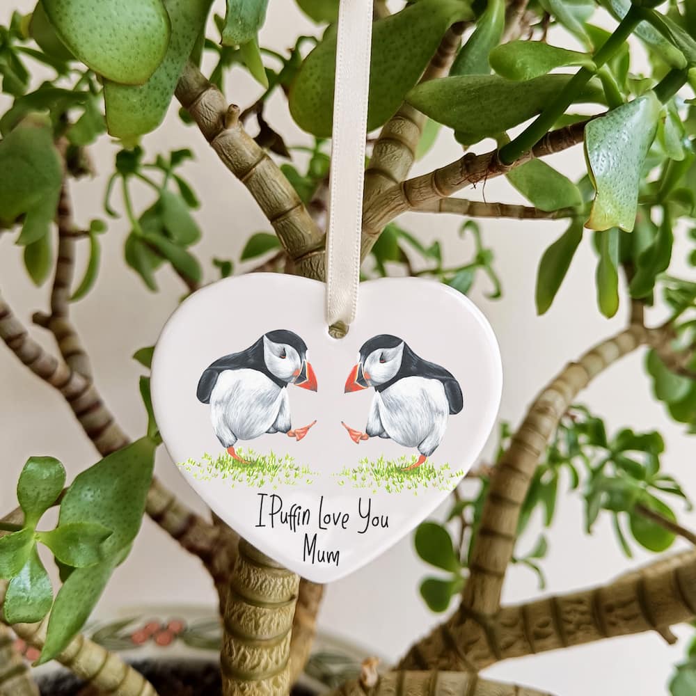 Puffin Ceramic Heart Decoration
