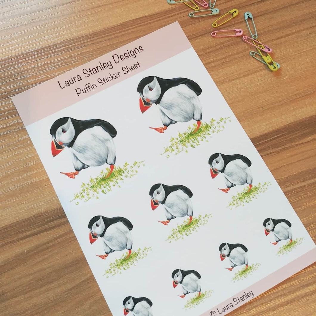 Illustrated Puffin Sticker Sheet