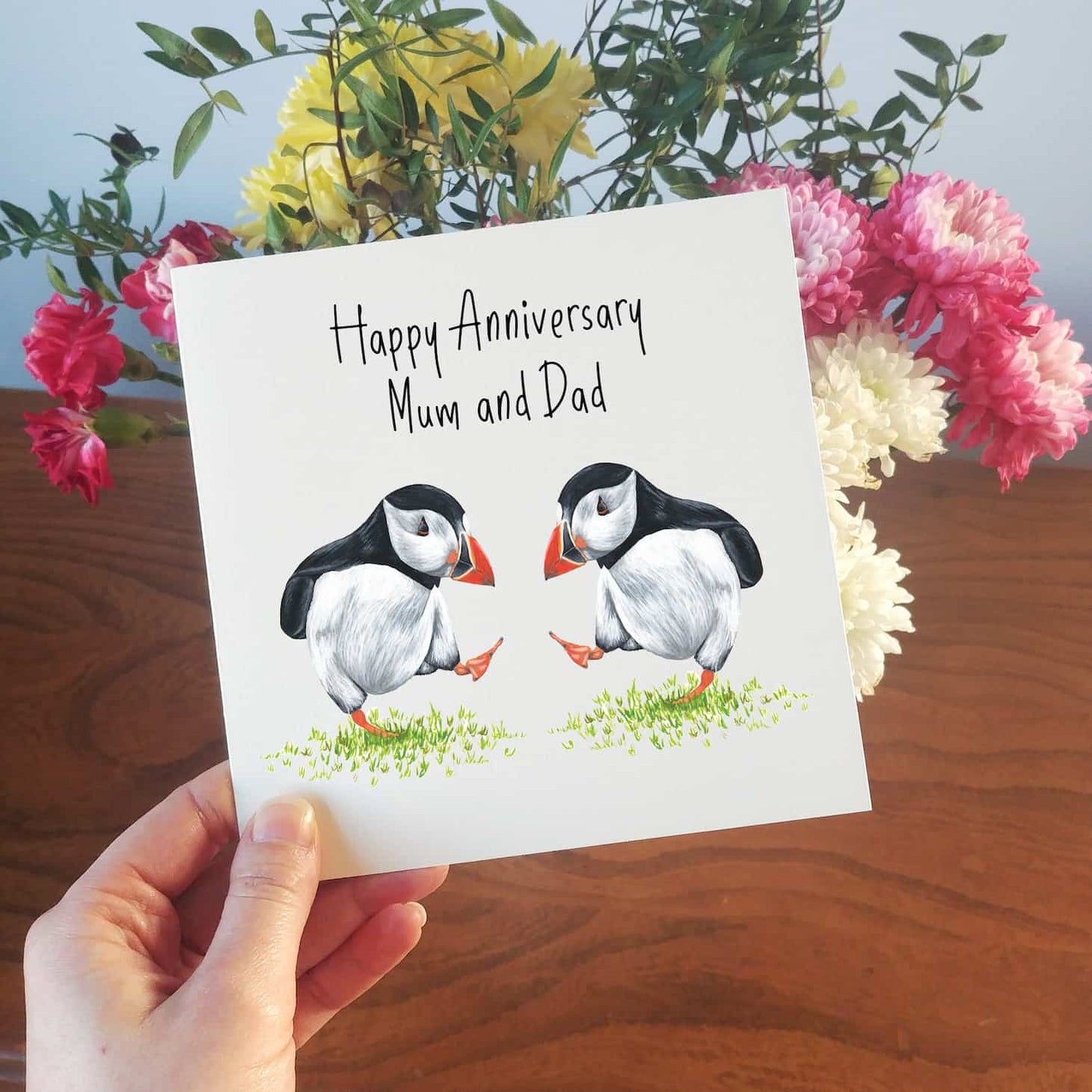 Dancing Puffins Anniversary Card