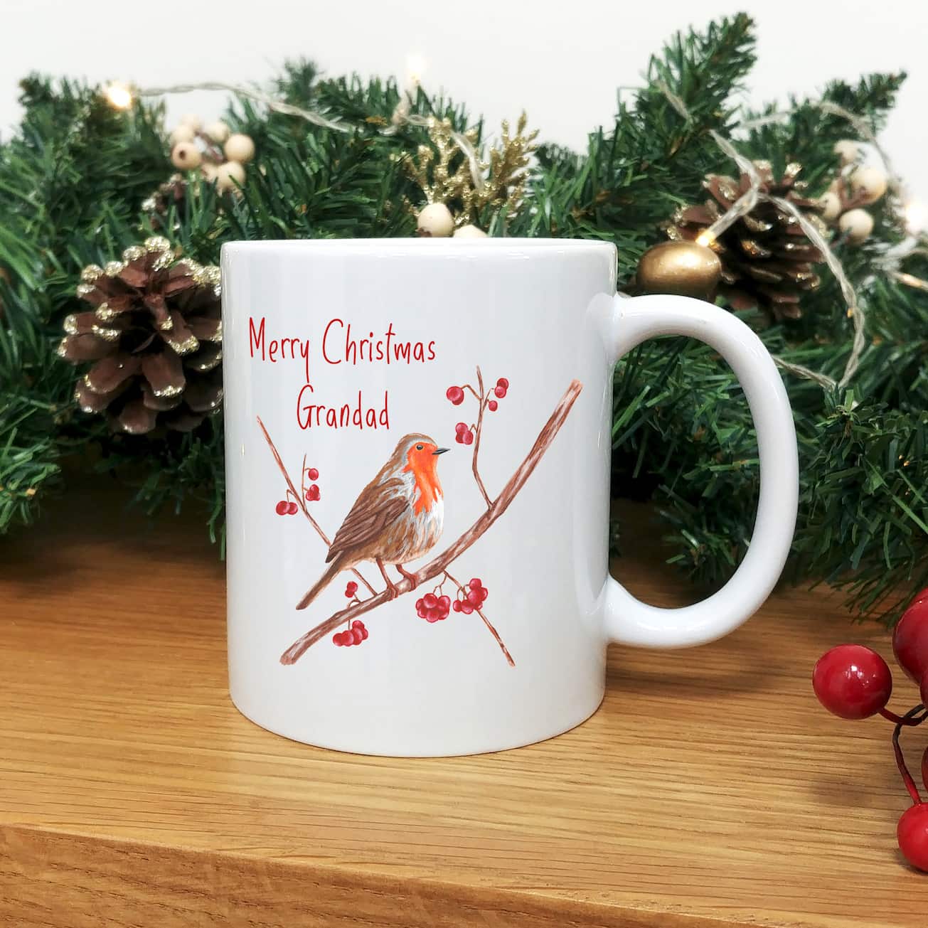 Christmas Robin Mug | Personalised Red Robin Ceramic Mug