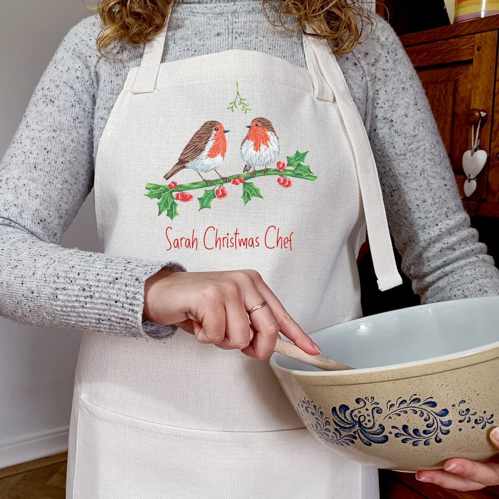 Personalised Robin Christmas Apron