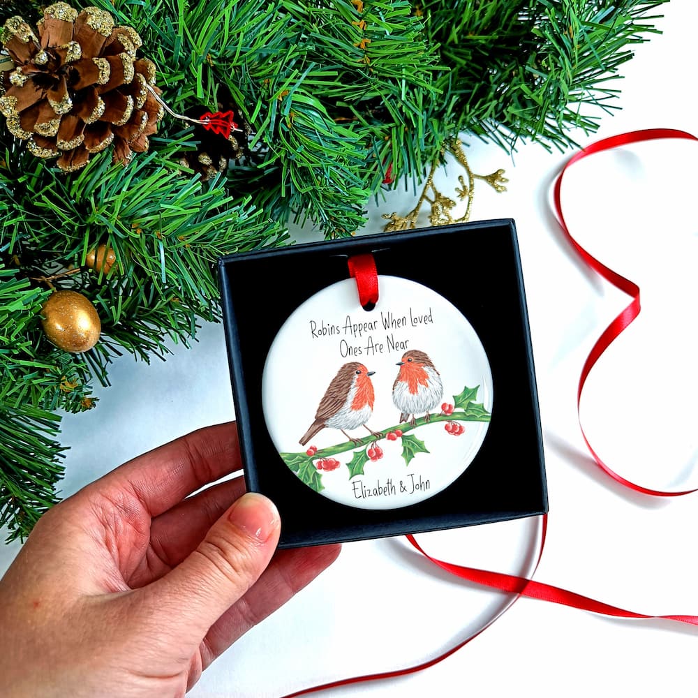 Robin Couple Personalised Christmas Memorial Decoration
