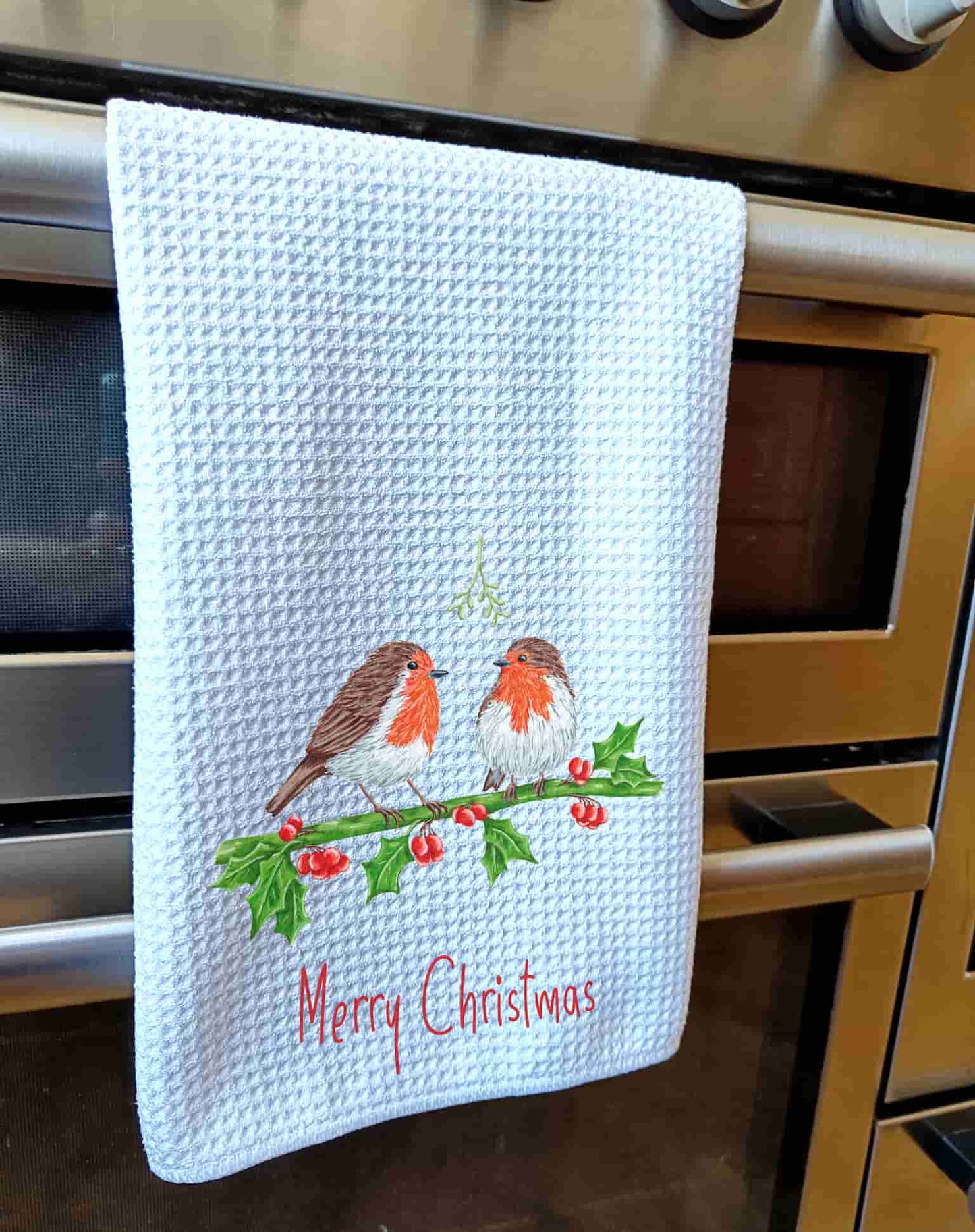 Robin Couple Christmas Tea Towel