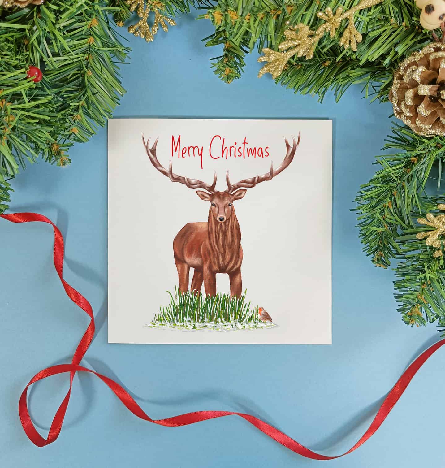 Stag Christmas Card | Stag and Robin Winter Card