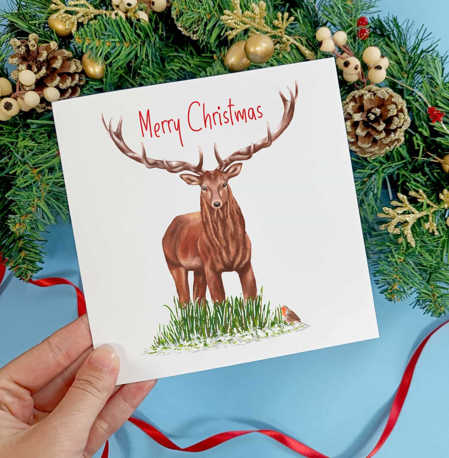 Stag Christmas Card | Stag and Robin Winter Card