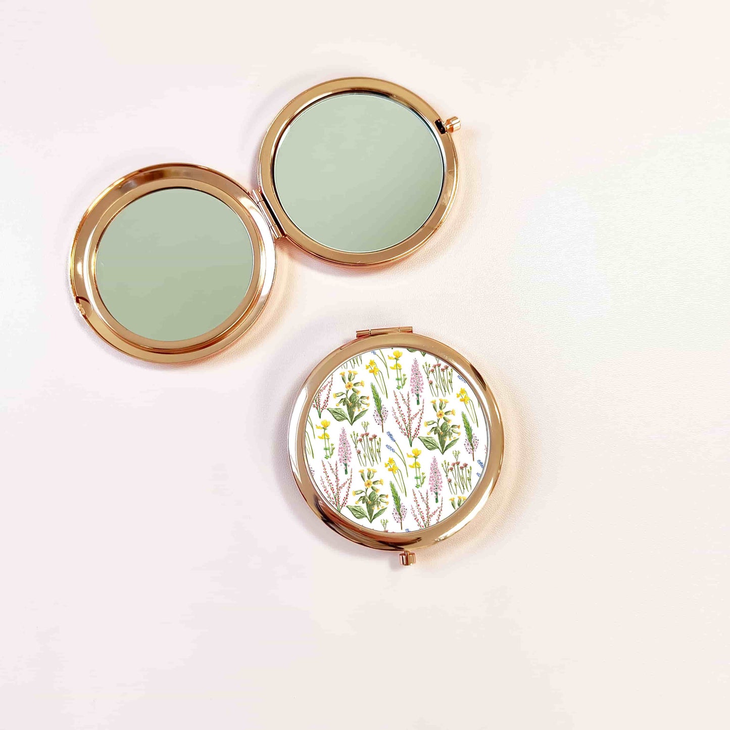 Wildflowers Pocket Mirror | Woodland Flowers Rose Gold Compact Mirror