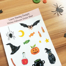 Load image into Gallery viewer, Witches Halloween Sticker Sheet | Black Cat and Pumpkins

