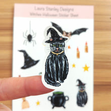 Load image into Gallery viewer, Witches Halloween Sticker Sheet | Black Cat and Pumpkins
