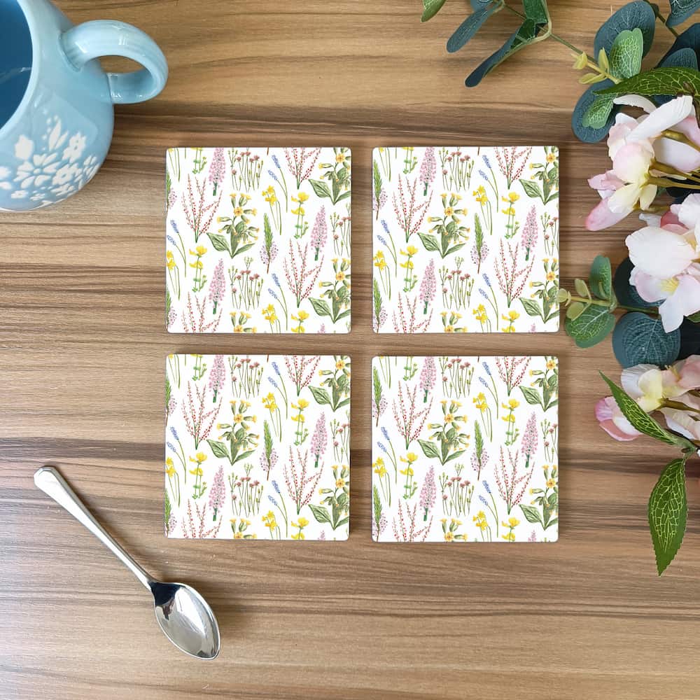 Woodland Flowers Ceramic Coaster | Floral Set of Coasters