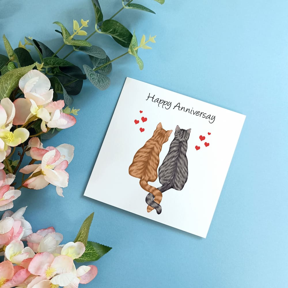 two tabby cats in love anniversary card