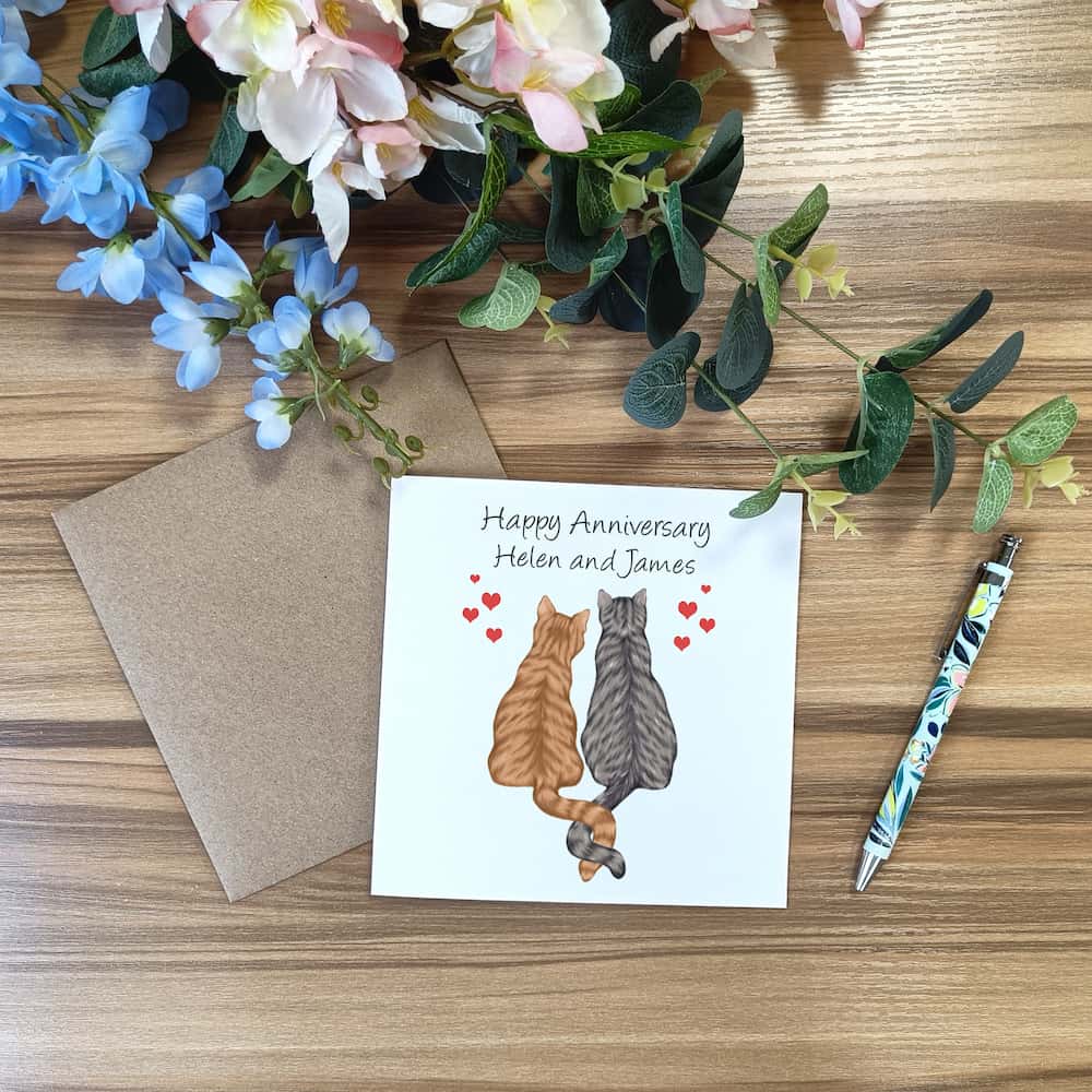 illustrated cat anniversary card 