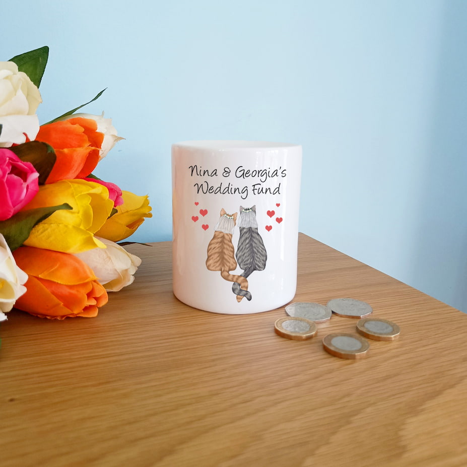 Personalised Cat Wedding Fund Money Box