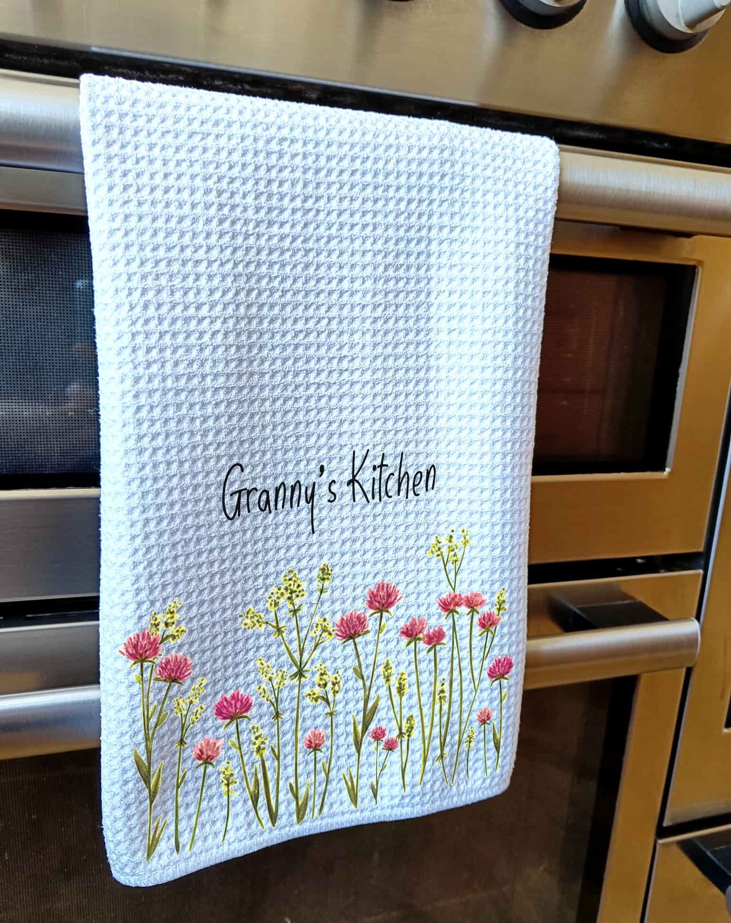 Personalised Pink Flowers Tea Towel