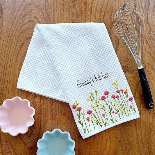 Personalised Pink Flowers Tea Towel