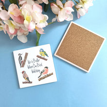 Load image into Gallery viewer, Personalised Garden Birds Ceramic Coaster. Bird Watching Coaster
