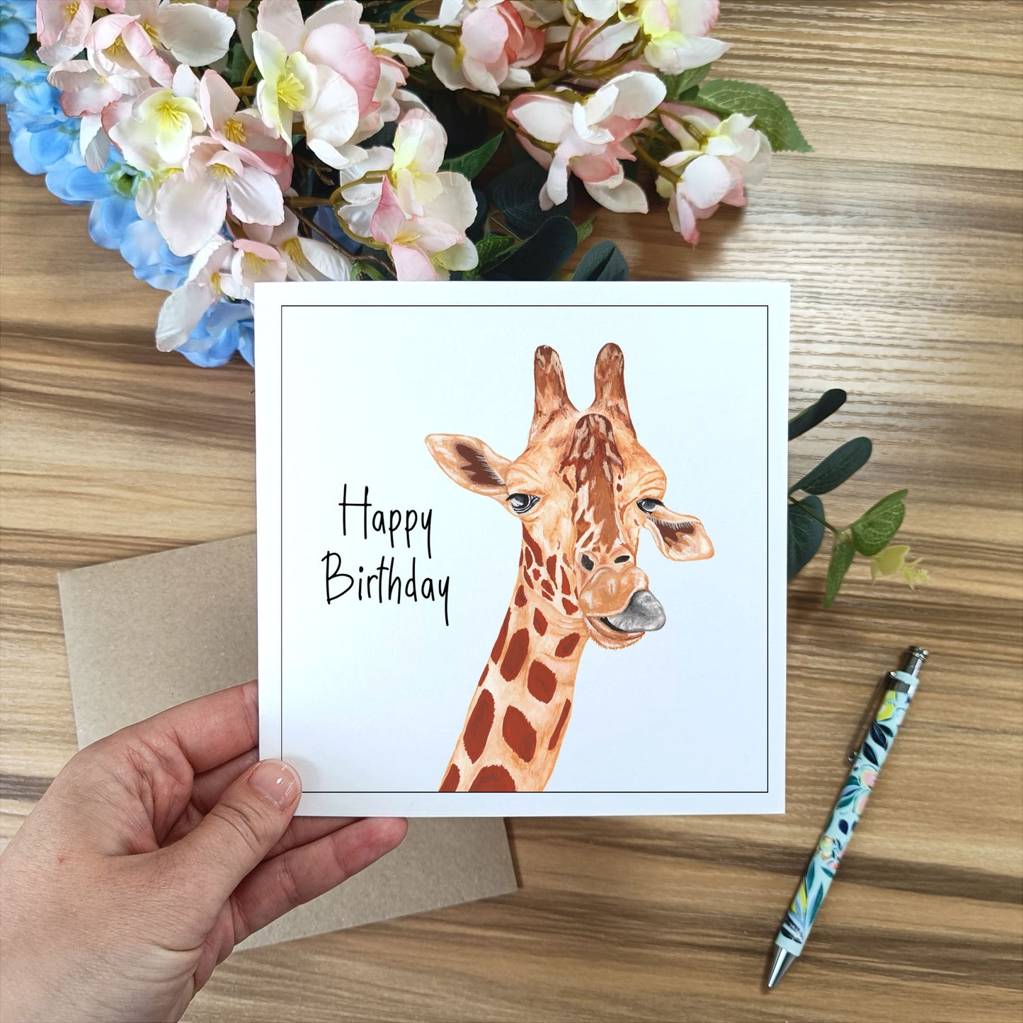 Illustrated Giraffe Birthday Card