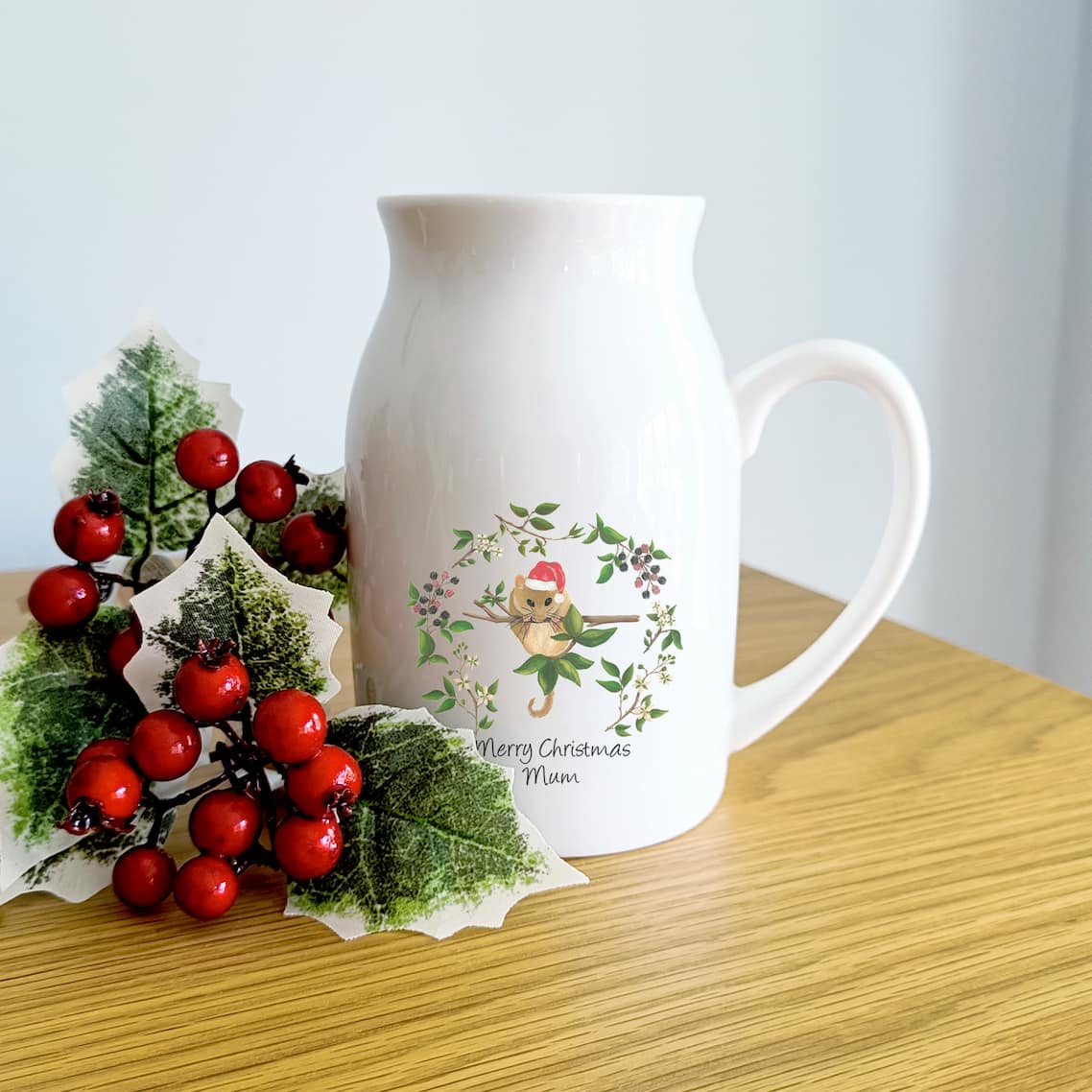 Christmas Hazel Dormouse Flower Jug