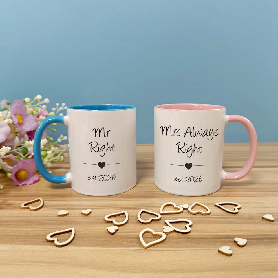 Personalised Mr Right and Mrs Always Right Mugs
