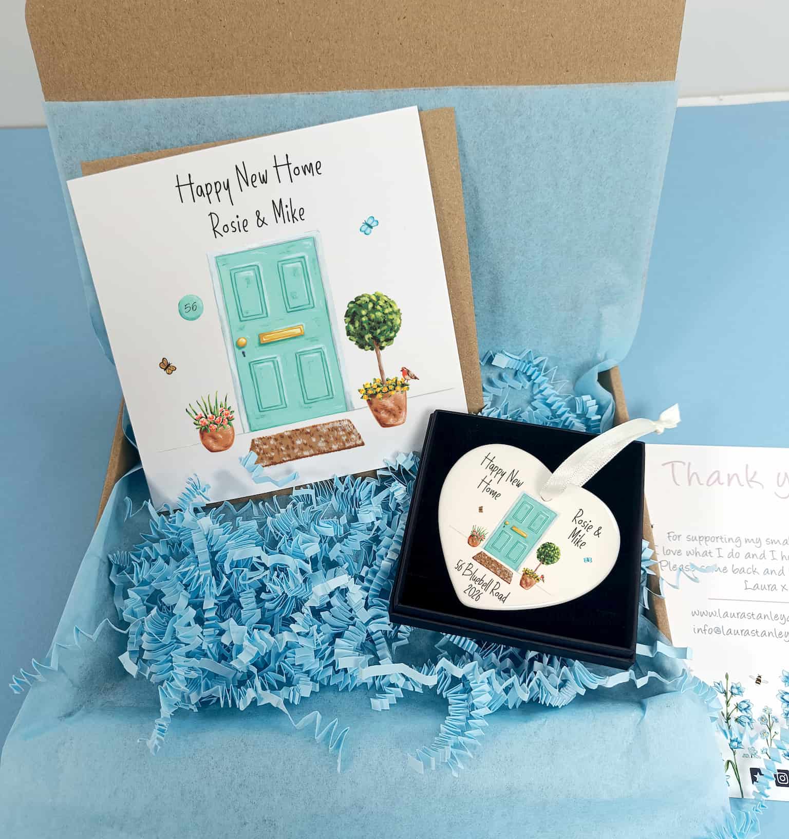 Personalised New Home Gift Box, Greetings card and hanging decoration 