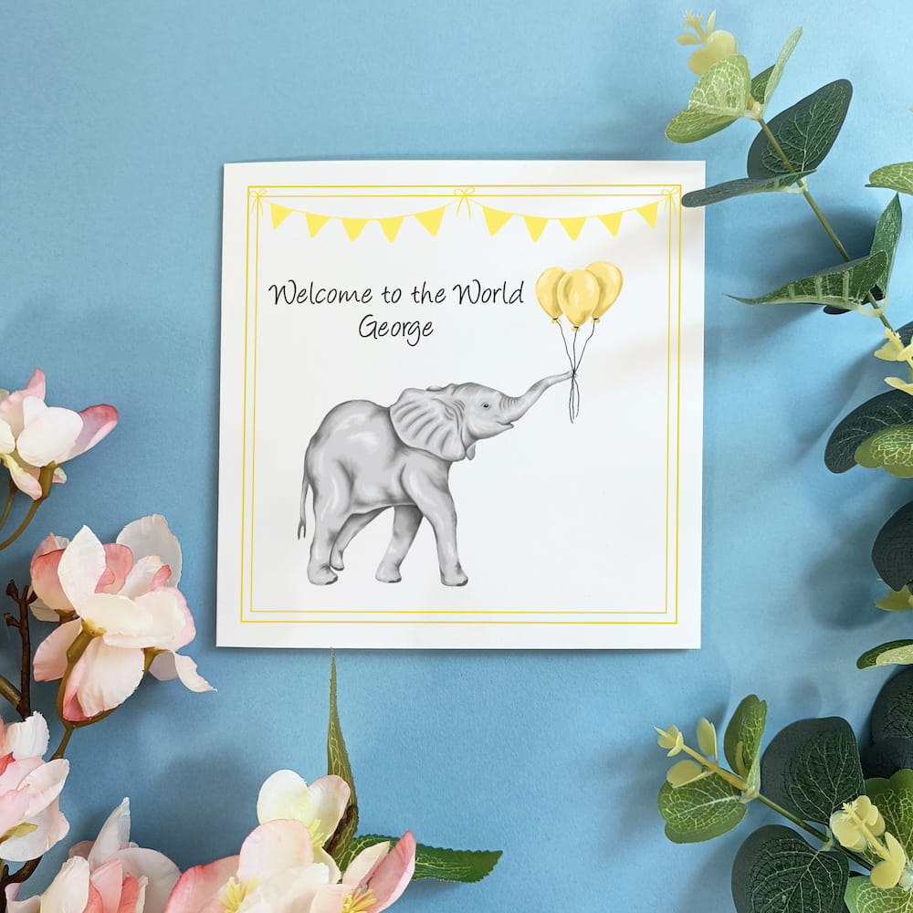 Personalised New Baby Gift | Illustrated Baby Elephant Card and Ceramic Heart Decoration