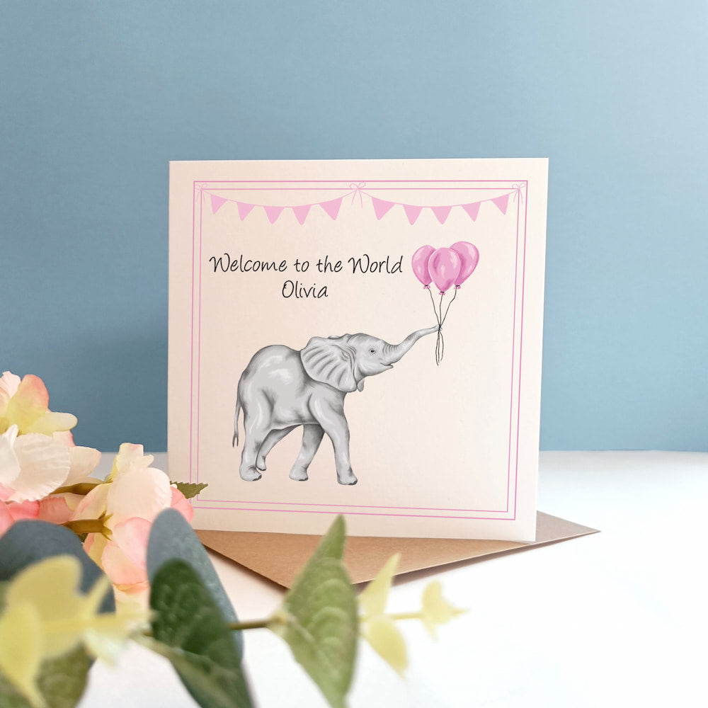 Personalised New Baby Gift | Illustrated Baby Elephant Card and Ceramic Heart Decoration
