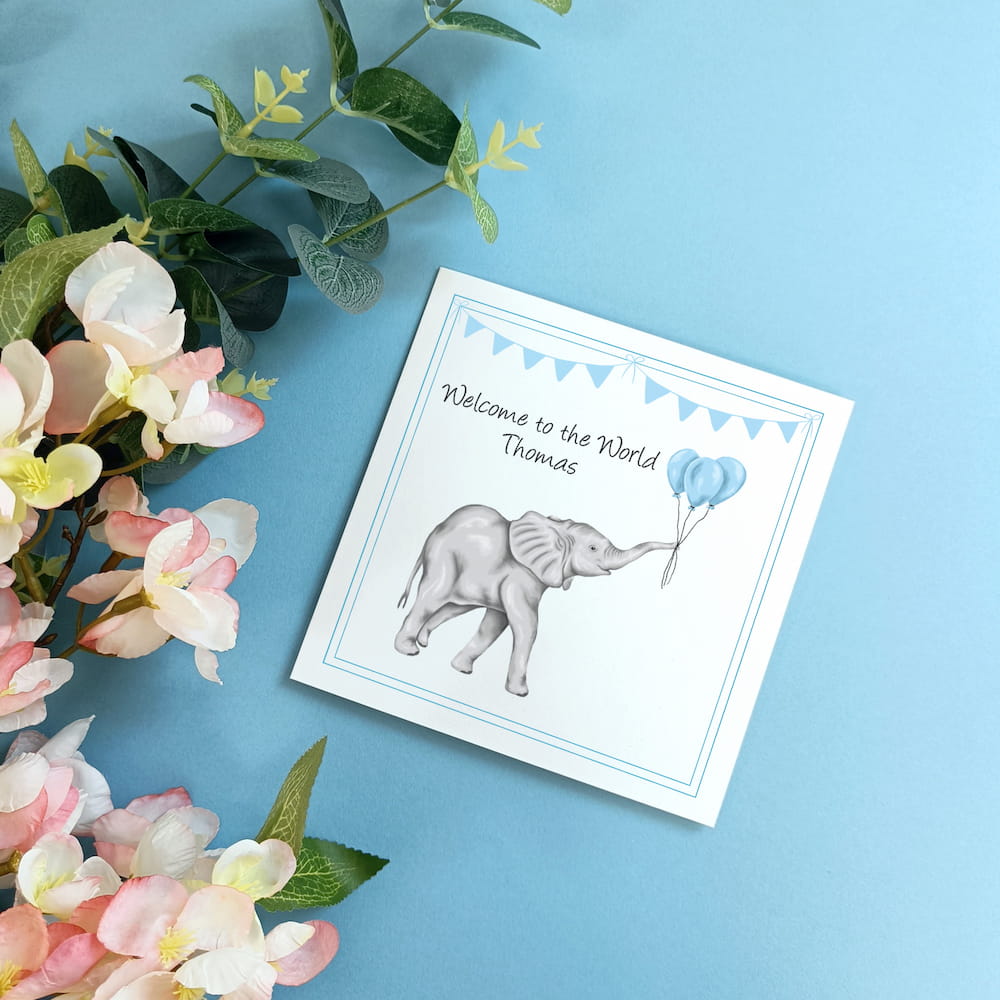Personalised New Baby Gift | Illustrated Baby Elephant Card and Ceramic Heart Decoration