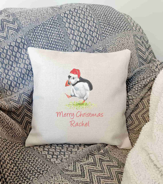 Personalised Puffin Christmas Cushion Cover
