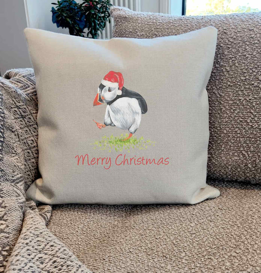Personalised Puffin Christmas Cushion Cover