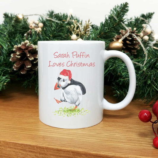 Personalised Christmas Puffin Mug