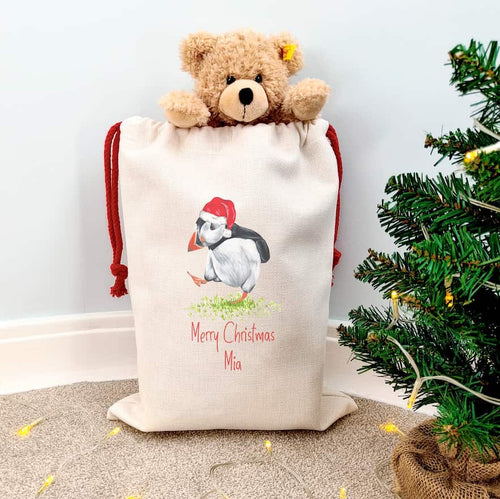 personalised Puffin Christmas sack