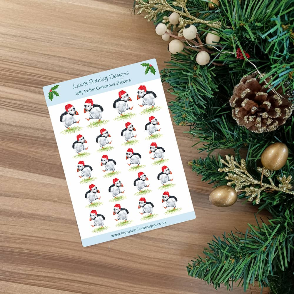 Christmas Puffin Sticker Sheet