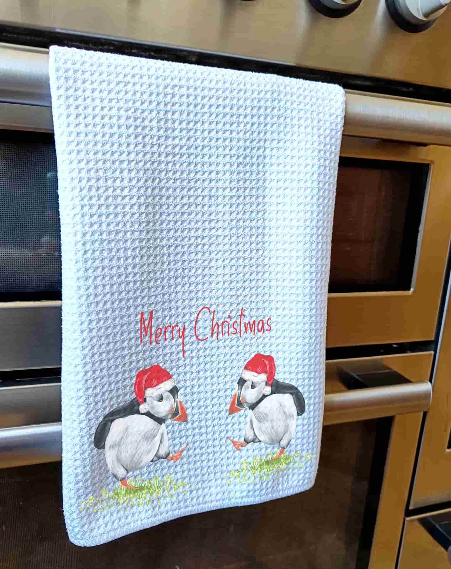 Puffin Christmas Tea Towel
