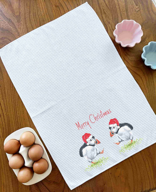 Puffin Christmas Tea Towel