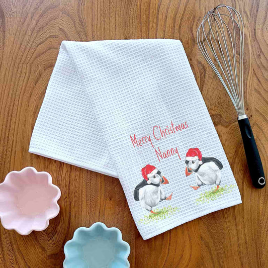 Puffin Christmas Tea Towel