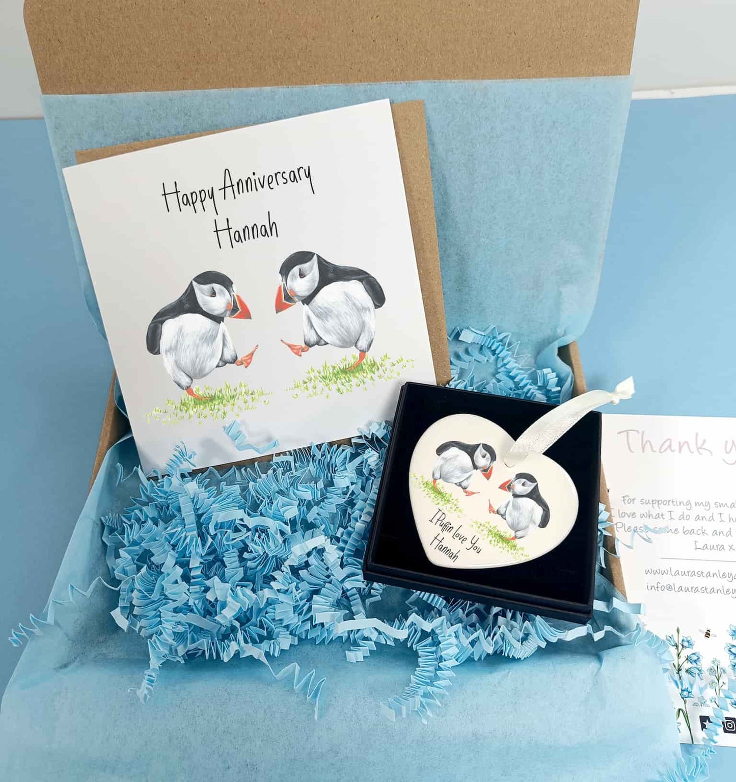 Personalised Puffin Anniversary Gift Set
