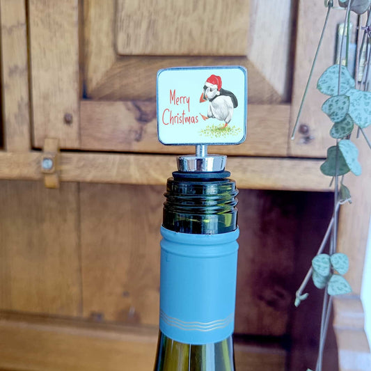 Personalised Puffin Christmas Bottle Stopper