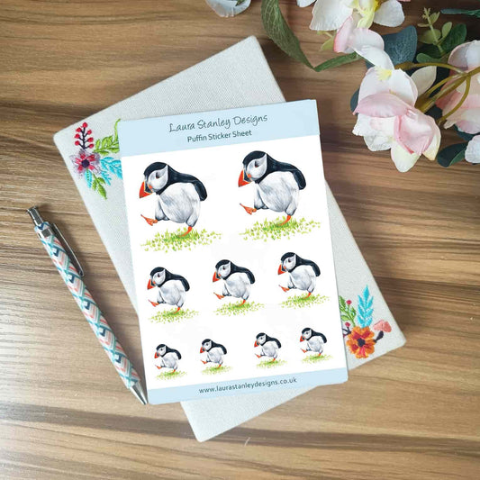 Illustrated Puffin Sticker Sheet