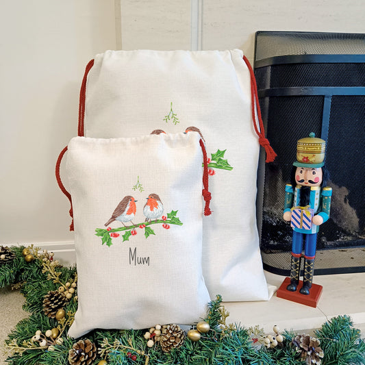 Personalised Robin Couple Christmas Sacks