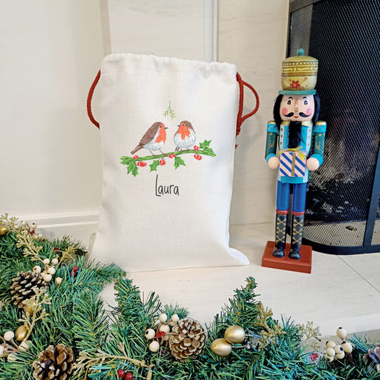 Personalised Robin Couple Christmas Sacks