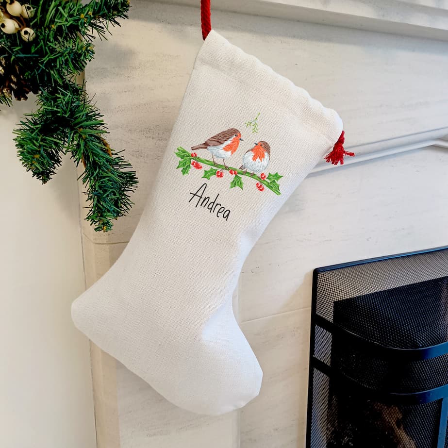 Personalised Robin Christmas Stocking