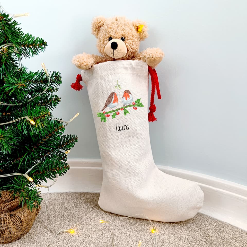 Personalised Robin Christmas Stocking