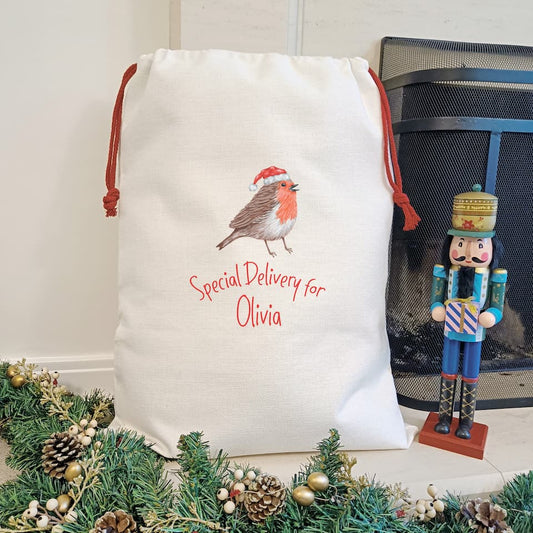 Personalised Robin Christmas Sacks
