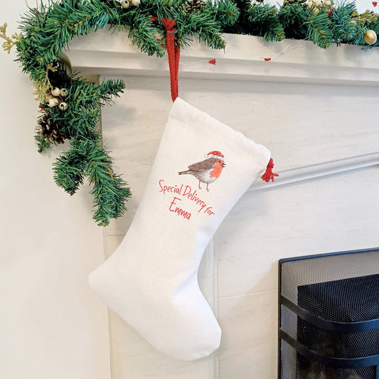 Personalised Robin Christmas Stocking