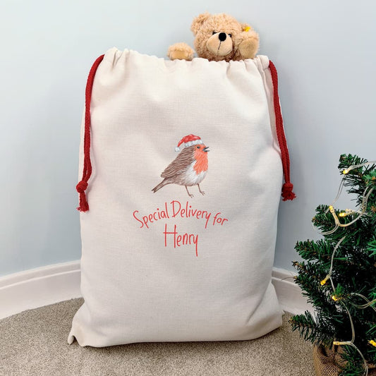 Personalised Robin Christmas Sacks