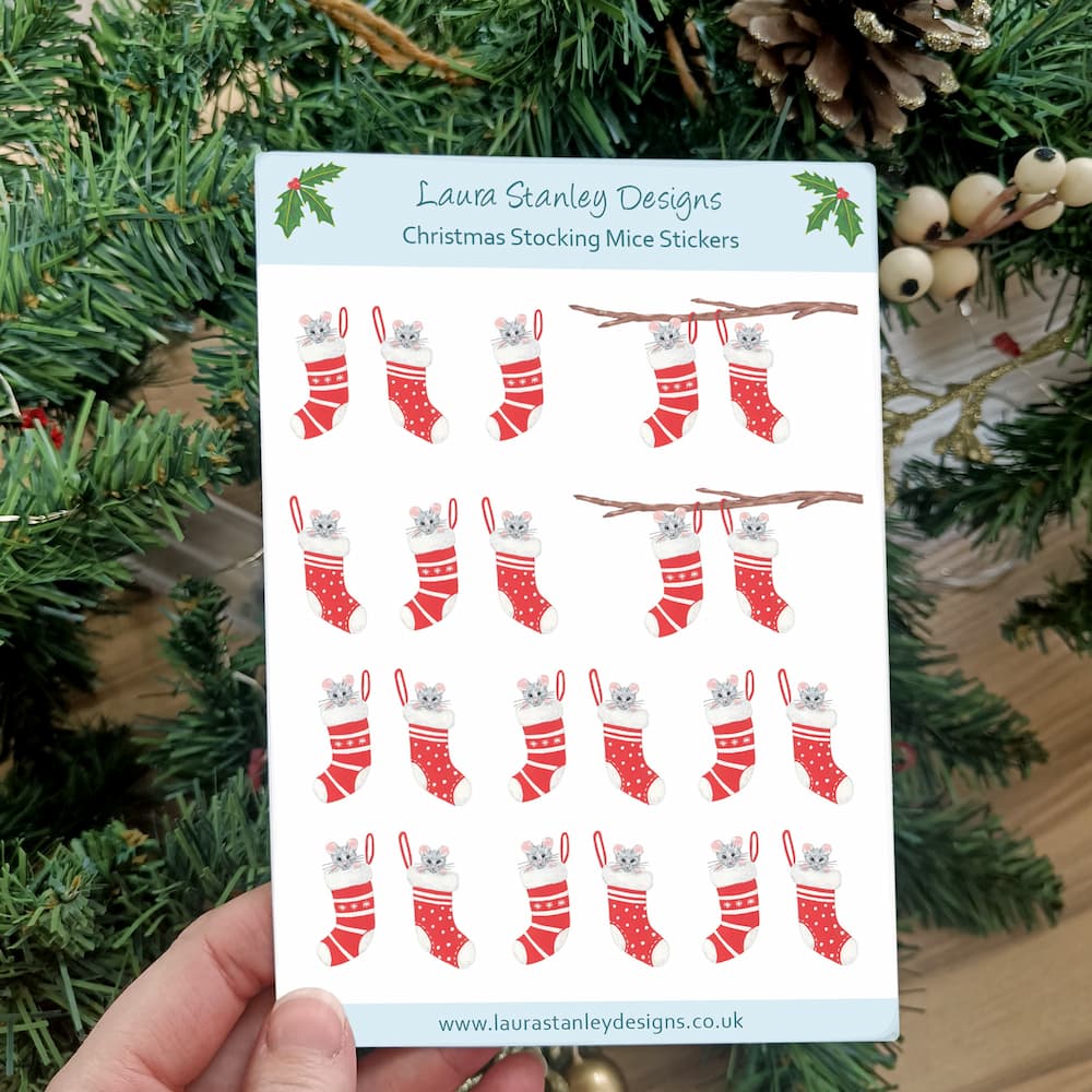 Mice Christmas Stocking Sticker Sheet