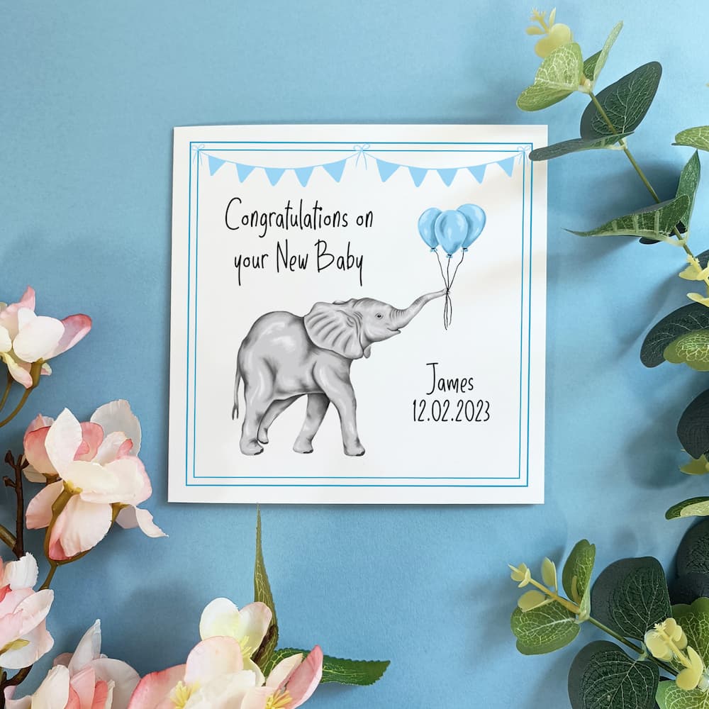 Personalised New Baby Elephant Card